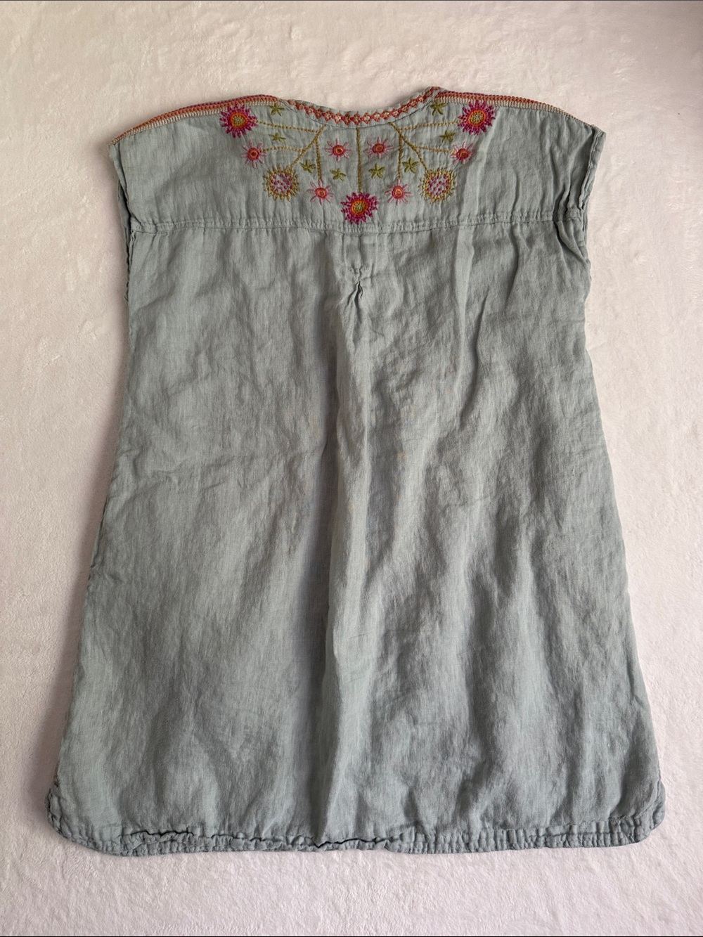 Johnny Was Elektra Light Teal Linen Embroidered Mini Dress - Picture 6 of 10